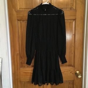 Tommy Hilfiger Black Swiss Dot Mesh Mock‎ Neck Tiered Ruffle Dress Size 2